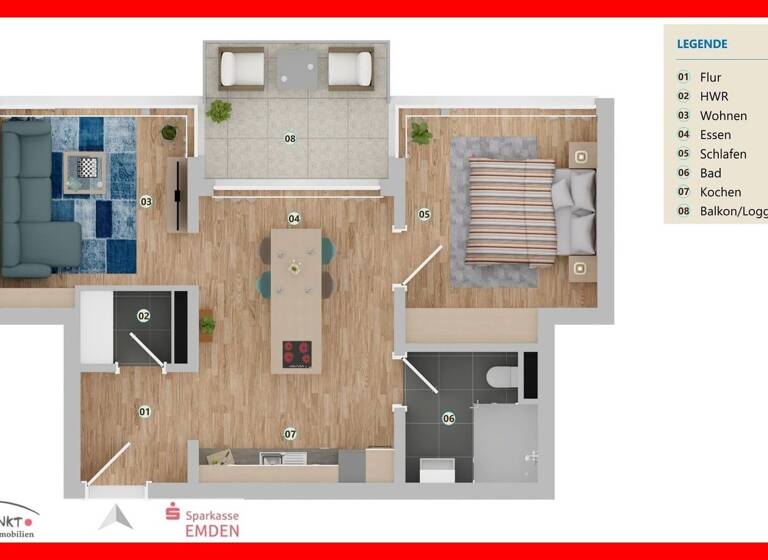 Wohnung zum Kauf provisionsfrei 281.000 € 2 Zimmer 59 m² 1. Geschoss Stadtzentrum Emden 26725