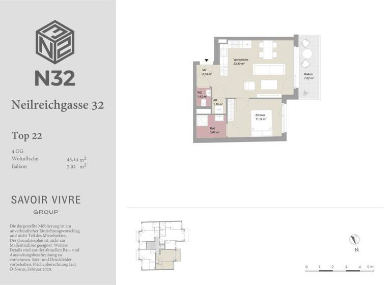 Wohnung zur Miete - Erstbezug 820 € 2 Zimmer 43,1 m² 4. Geschoss frei ab 01.05.2026 Wien,Favoriten 1100