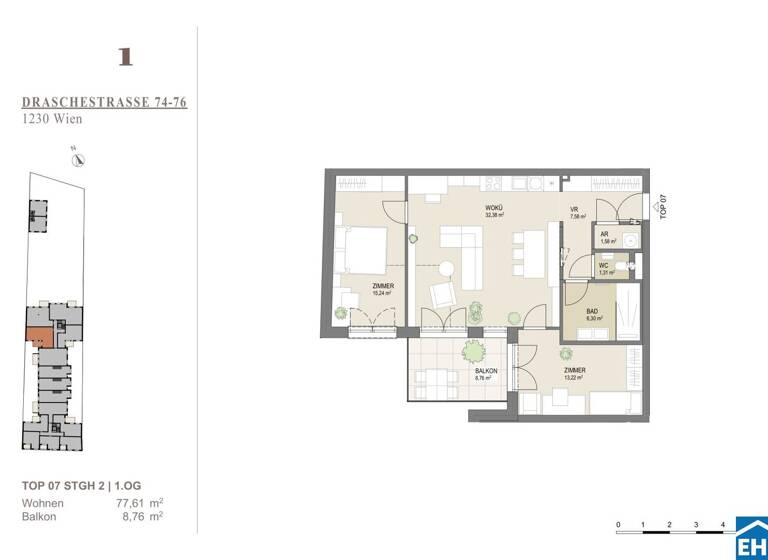 Wohnung zum Kauf - Erstbezug 529.000 € 3 Zimmer 77,6 m² 1. Geschoss Draschestraße Wien 1230