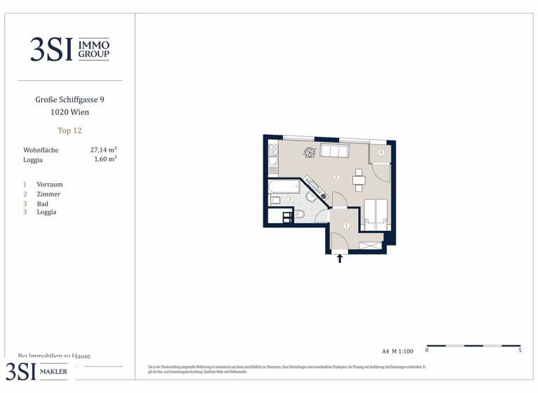 Studio zum Kauf - Erstbezug 285.000 € 1 Zimmer 29,5 m² 4. Geschoss Große Schiffgasse 9 Wien 1020