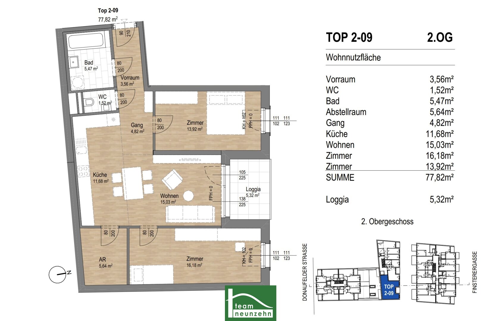 Wohnung zum Kauf provisionsfrei 459.000 € 3 Zimmer 77,8 m²<br/>Wohnfläche 2.<br/>Geschoss Donaufelder Straße 205 Wien 1220