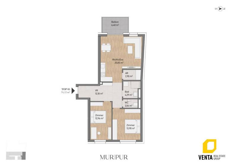 Wohnung zum Kauf 375.814 € 3 Zimmer 74,1 m² 1. Geschoss Lagergasse Gries Graz 8020