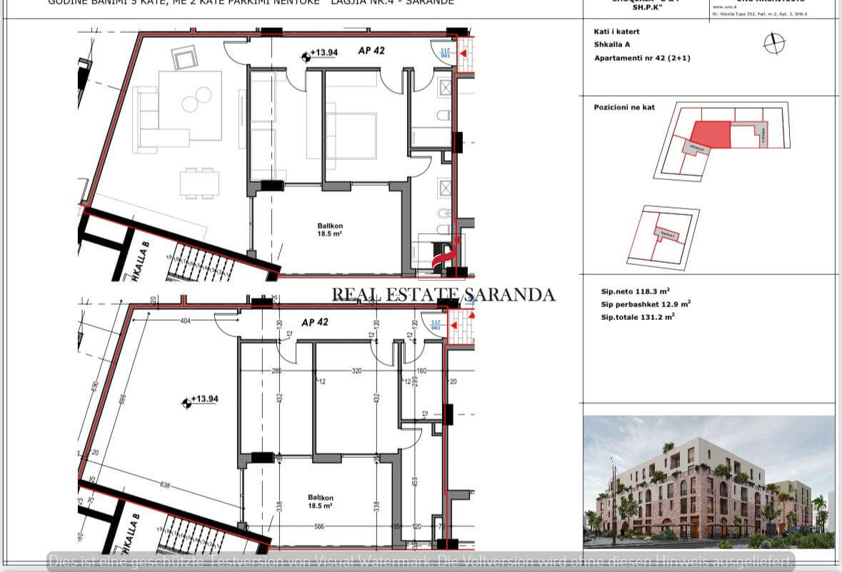 Wohnung zum Kauf 223.040 € 2 Zimmer 131,2 m²<br/>Wohnfläche 4.<br/>Geschoss Saranda 9701