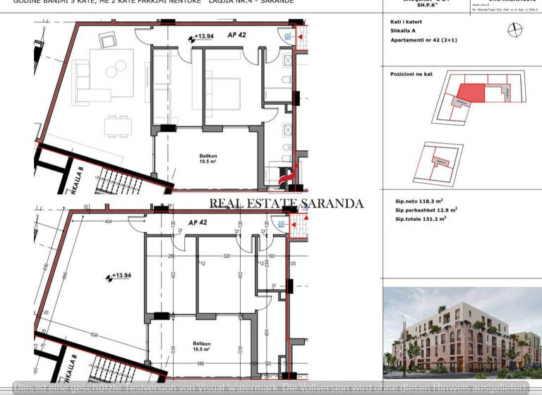 Wohnung zum Kauf 223.040 € 2 Zimmer 131,2 m² 4. Geschoss Saranda 9701