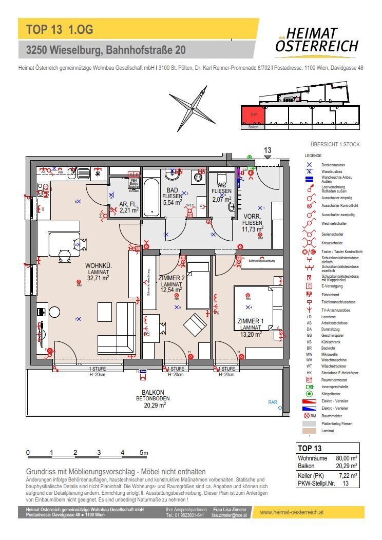 Wohnung zur Miete 870 € 3 Zimmer 80 m²<br/>Wohnfläche 1.<br/>Geschoss Bahnhofstraße Wieselburg 3250