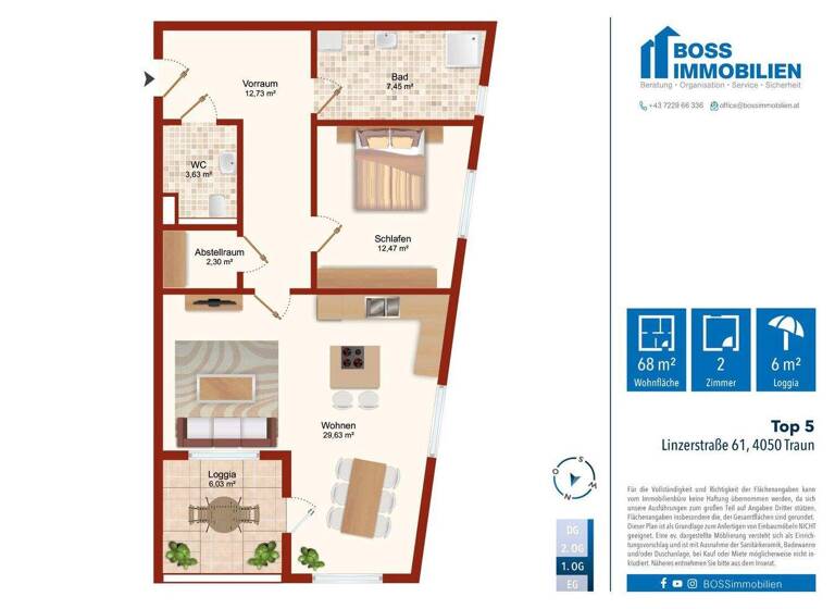 Wohnung zum Kauf - Erstbezug 309.000 € 2 Zimmer 68,2 m² 1. Geschoss Linzerstraße 61 Traun 4050