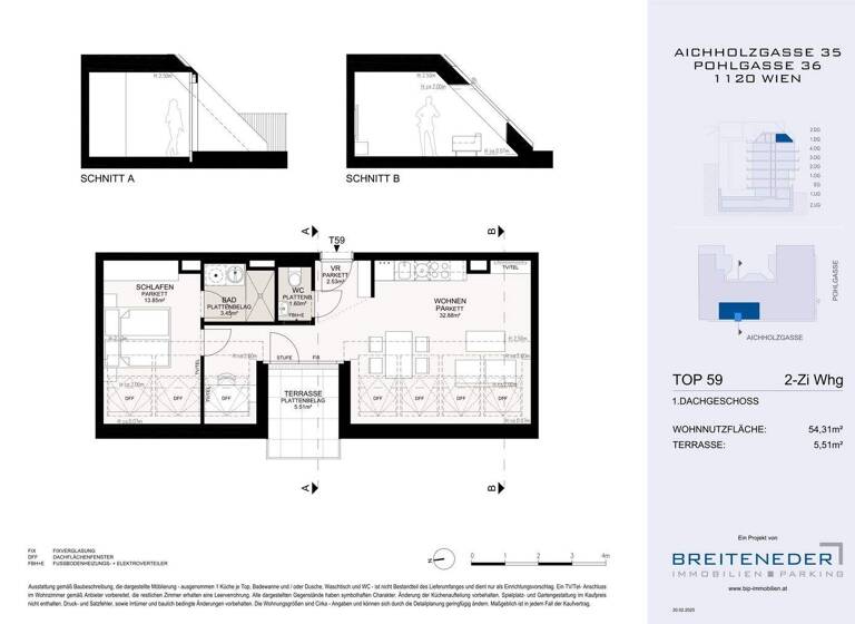 Wohnung zum Kauf - Erstbezug 429.000 € 2 Zimmer 54,3 m² 5. Geschoss Wien 1120