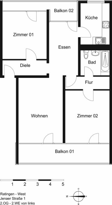 Wohnung zur Miete 1.050 € 3 Zimmer 82,6 m²<br/>Wohnfläche 2.<br/>Geschoss 01.02.2025<br/>Verfügbarkeit Jenaer Str. 1 West Ratingen 40880