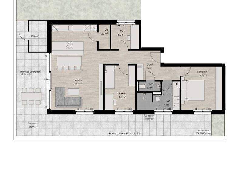 Terrassenwohnung zum Kauf - Erstbezug 845.000 € 3,5 Zimmer 90 m² 3. Geschoss Lustenau 6890