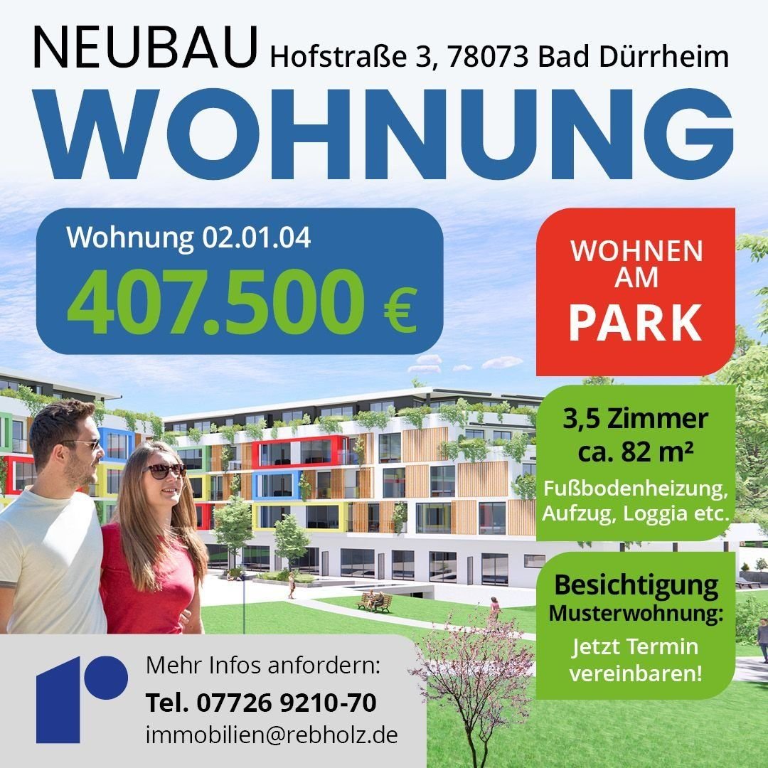 Wohnung zum Kauf provisionsfrei 407.500 € 3,5 Zimmer 82 m²<br/>Wohnfläche 1.<br/>Geschoss Hofstraße 3 Bad Dürrheim Bad Dürrheim 78073