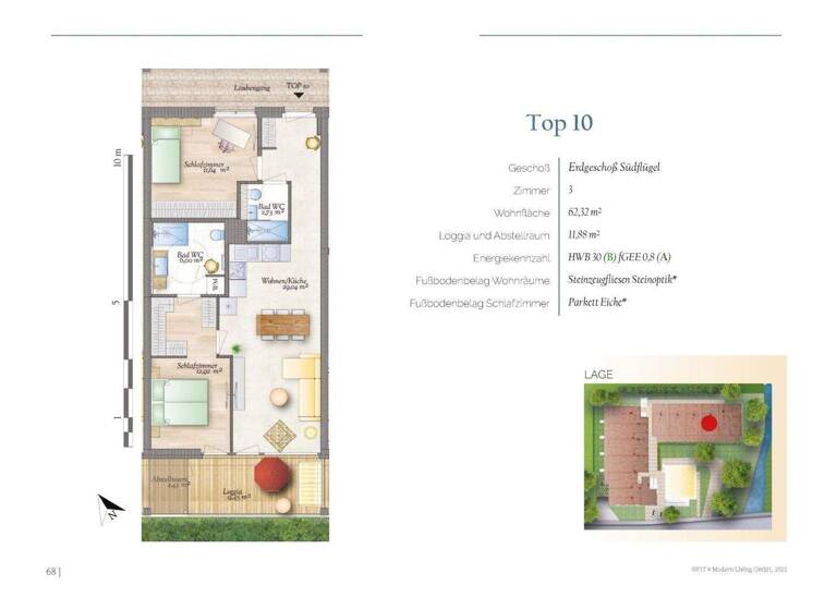 Wohnung zur Miete - Erstbezug 813 € 3 Zimmer 62,3 m² EG Pitten 2823