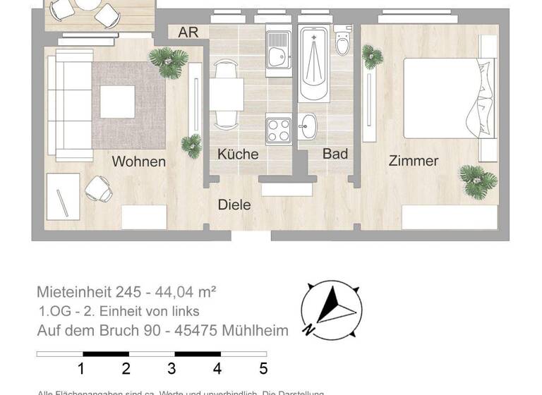 Wohnung zur Miete 470 € 2 Zimmer 44 m² 1. Geschoss frei ab 16.04.2026 Auf dem Bruch 90 Dümpten Mülheim 45475
