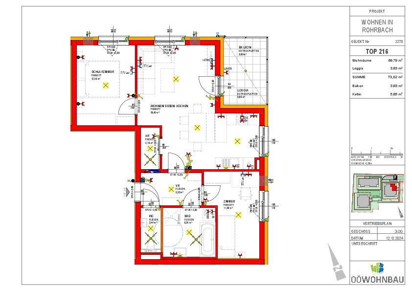 Wohnung zur Miete 755 € 3 Zimmer 69,8 m²<br/>Wohnfläche 3.<br/>Geschoss Fadingerstraße Rohrbach-Berg 4150