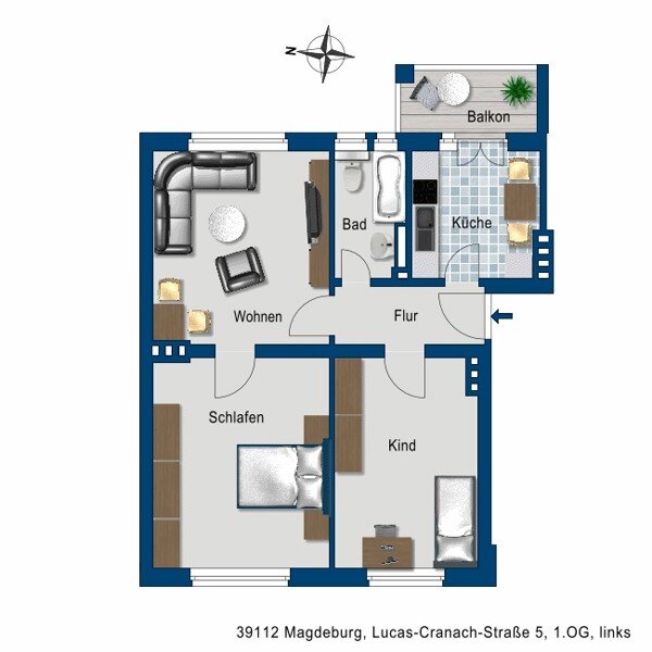 Wohnung zur Miete 409 € 3 Zimmer 68,1 m²<br/>Wohnfläche 1.<br/>Geschoss 18.12.2024<br/>Verfügbarkeit Lucas-Cranach-Str. 5 Jordanstraße Magdeburg 39112