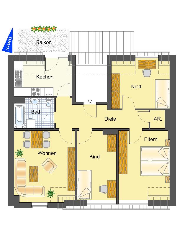 Wohnung zur Miete nur mit Wohnberechtigungsschein 462 € 4 Zimmer 86,1 m²<br/>Wohnfläche 2.<br/>Geschoss 14.02.2025<br/>Verfügbarkeit Ruhrstraße 11 Süd Recklinghausen 45663