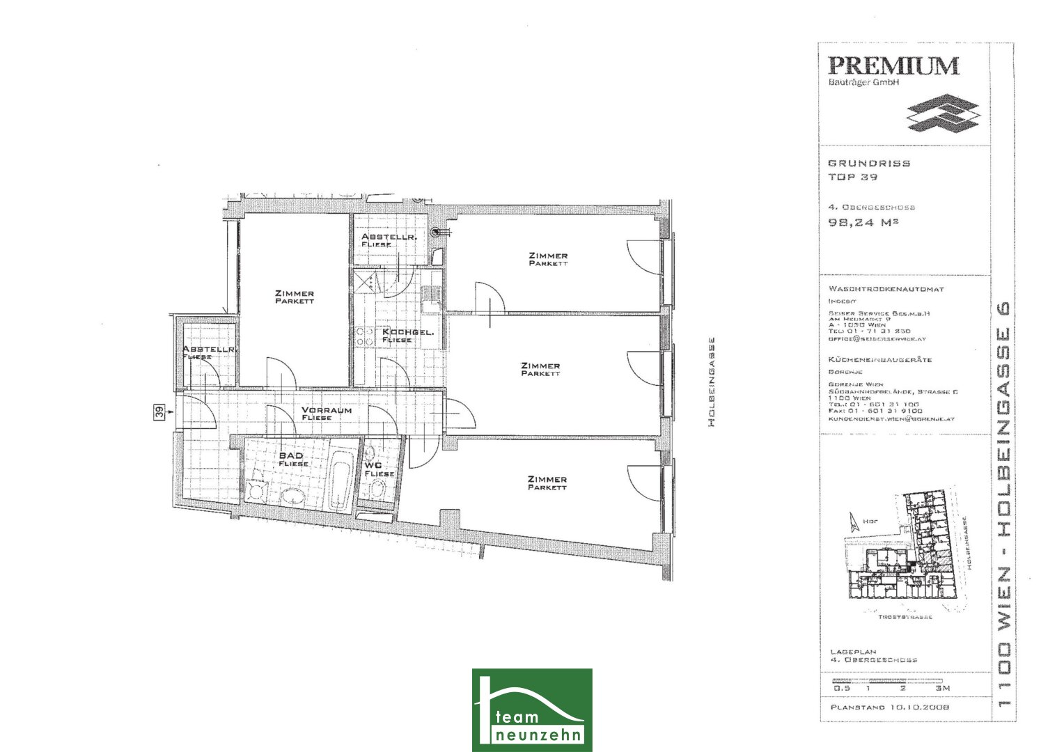 Wohnung zur Miete 956 € 4 Zimmer 98,2 m²<br/>Wohnfläche 4.<br/>Geschoss Holbeingasse 6 Wien 1100