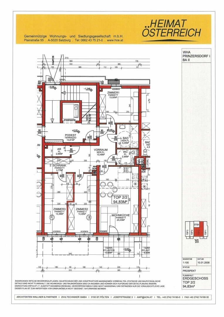 Wohnung zur Miete 1.170 € 4 Zimmer 94,8 m²<br/>Wohnfläche EG<br/>Geschoss Raiffeisenstraße Prinzersdorf 3385