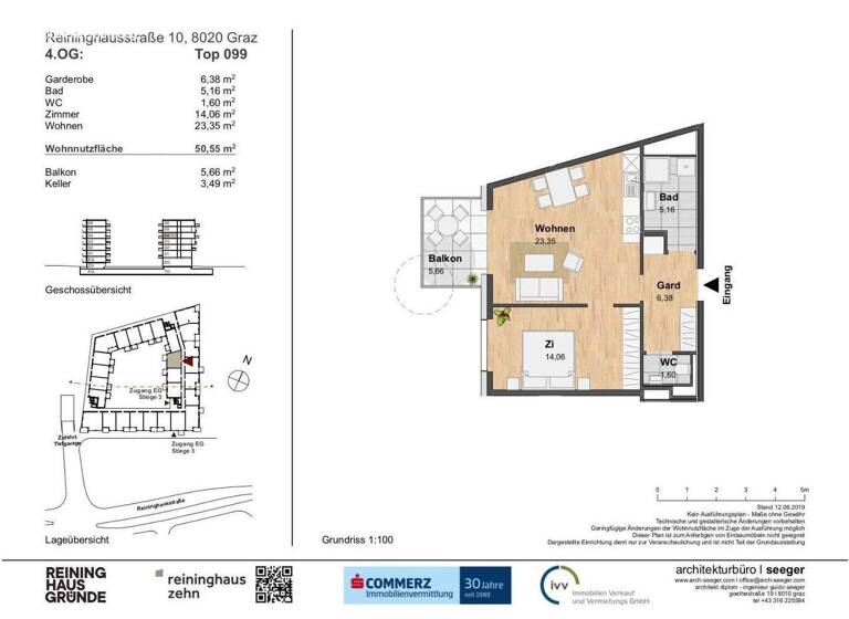 Wohnung zur Miete 560 € 2 Zimmer 50,6 m² 4. Geschoss Eggenberg Graz,14.Bez.:Eggenberg 8020