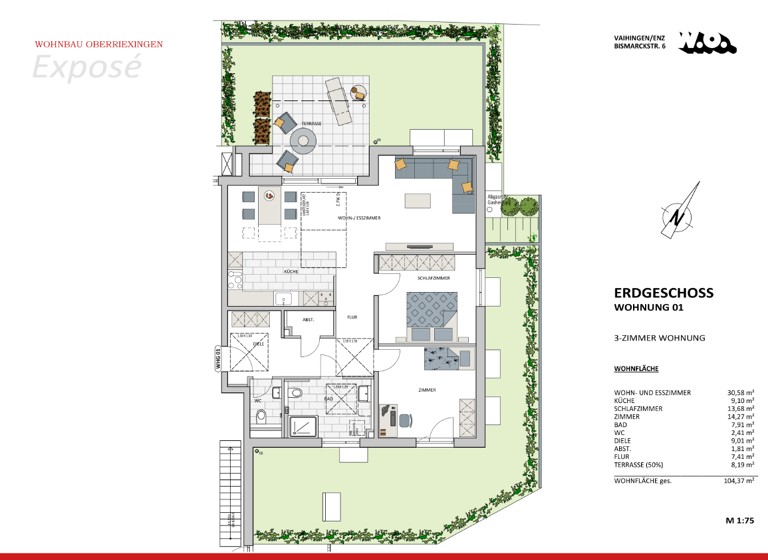 Wohnung zur Miete - Erstbezug 1.590 € 3 Zimmer 104 m² Vaihingen an der Enz 71665