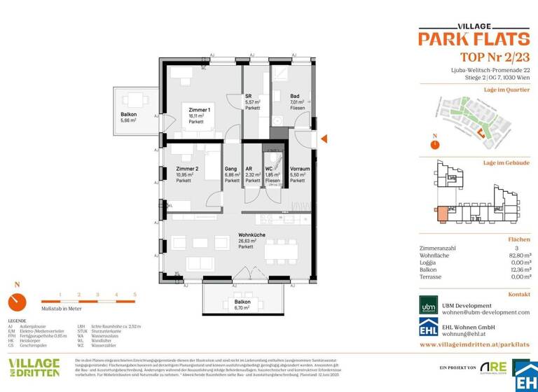 Wohnung zum Kauf - Erstbezug 635.000 € 3 Zimmer 82,8 m² 7. Geschoss Ljuba-Welitsch-Promenade 22 Wien 1030