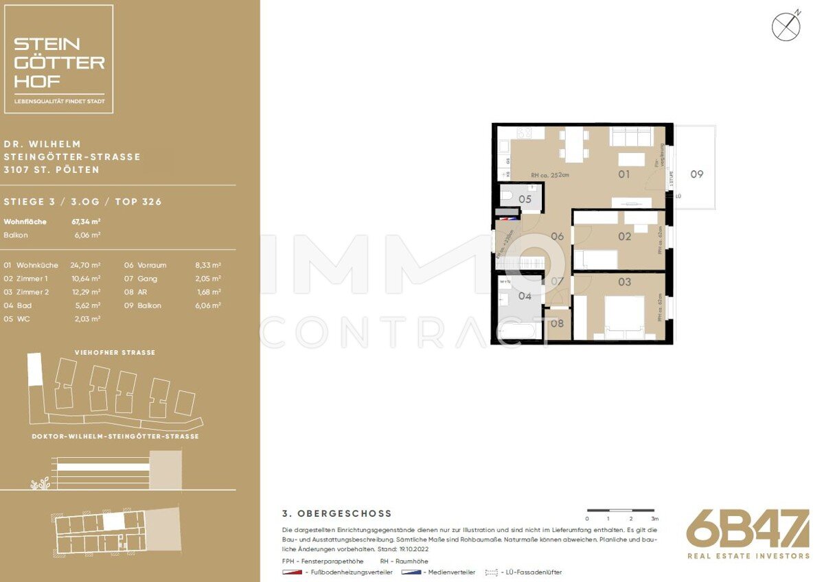 Wohnung zum Kauf provisionsfrei 254.600 € 3 Zimmer 67,3 m²<br/>Wohnfläche 3.<br/>Geschoss St. Pölten St.Pölten 3100