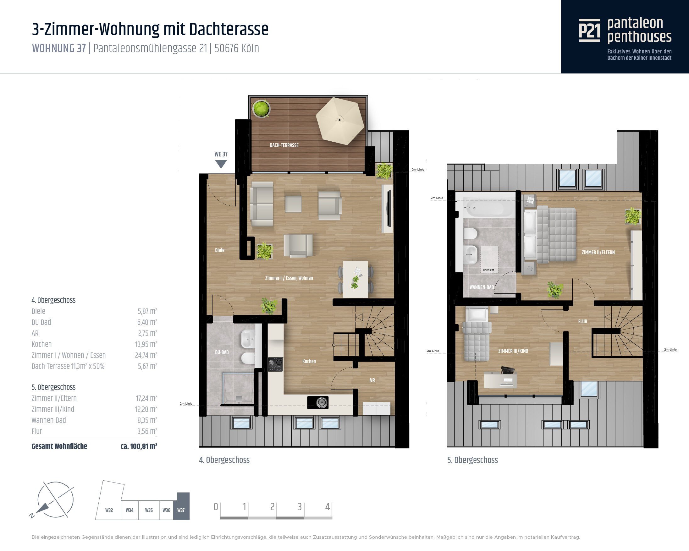 Wohnung zum Kauf 770.000 € 3 Zimmer 100,8 m²<br/>Wohnfläche 4.<br/>Geschoss ab sofort<br/>Verfügbarkeit Pantaleonsmühlengasse 21 Altstadt - Süd Köln 50676