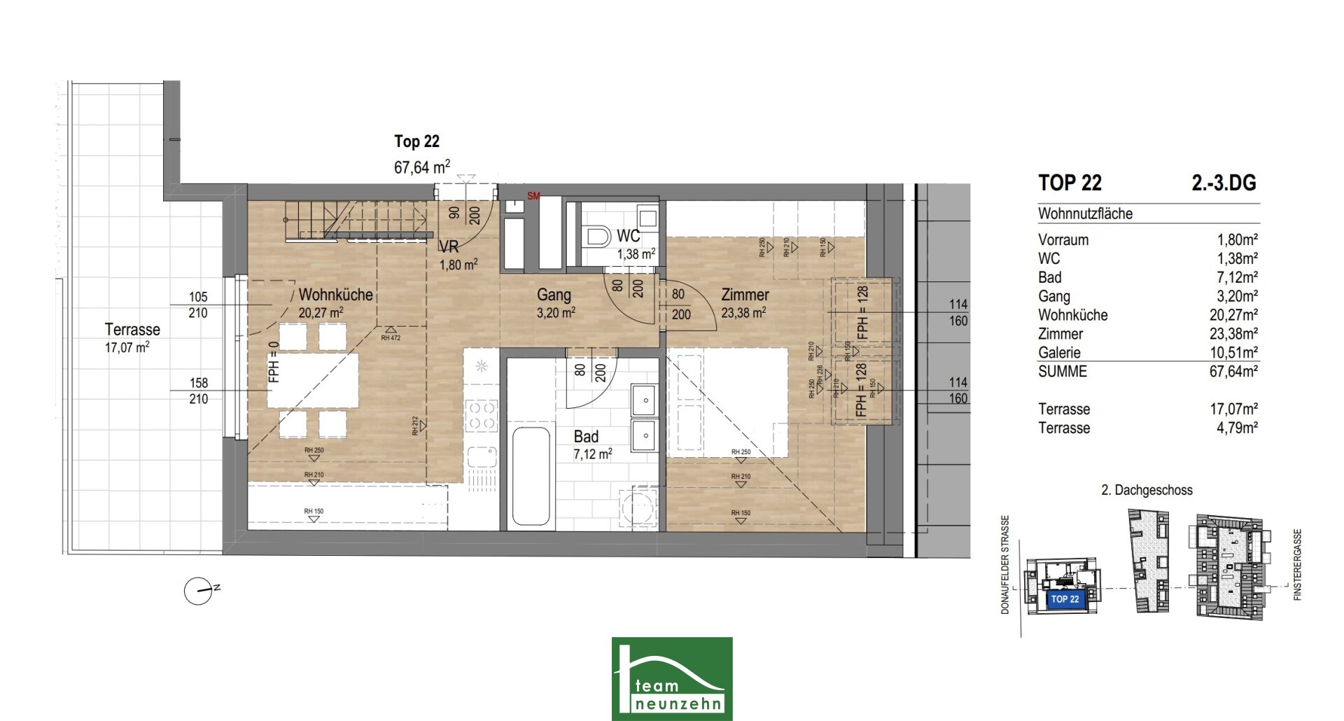 Wohnung zum Kauf provisionsfrei 479.000 € 3 Zimmer 67,7 m²<br/>Wohnfläche 6.<br/>Geschoss Donaufelder Straße 205 Wien 1220