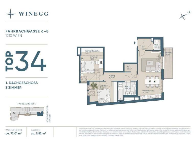 Wohnung zum Kauf - Erstbezug 543.100 € 3 Zimmer 72 m² 5. Geschoss Fahrbachgasse 6-8 Wien 1210