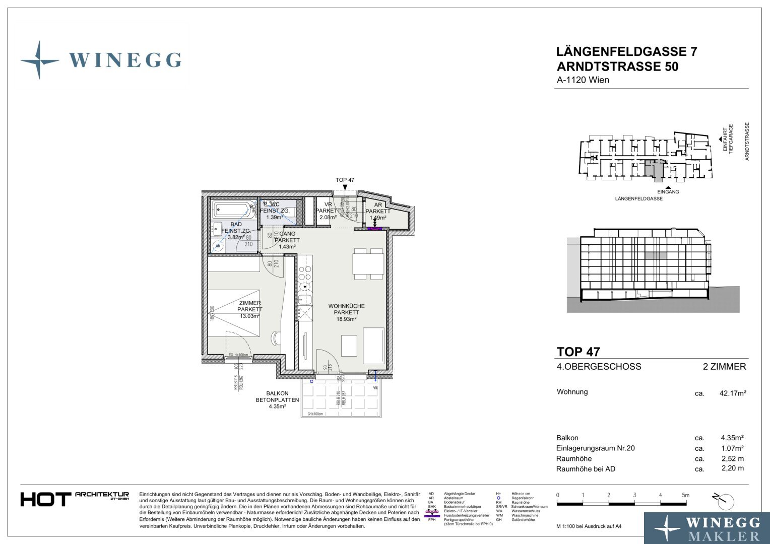 Wohnung zum Kauf provisionsfrei 283.100 € 2 Zimmer 42,2 m²<br/>Wohnfläche 4.<br/>Geschoss Arndtstraße 50 Wien 1120