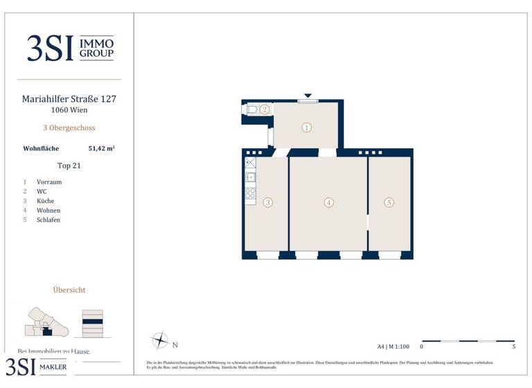 Wohnung zum Kauf 240.000 € 2 Zimmer 51,4 m² 3. Geschoss Mariahilfer Straße 127 Wien 1060