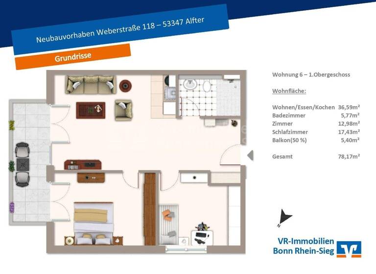 Wohnung zum Kauf - Erstbezug provisionsfrei 389.000 € 3 Zimmer 78,2 m² Weberstraße 118 Alfter 53347