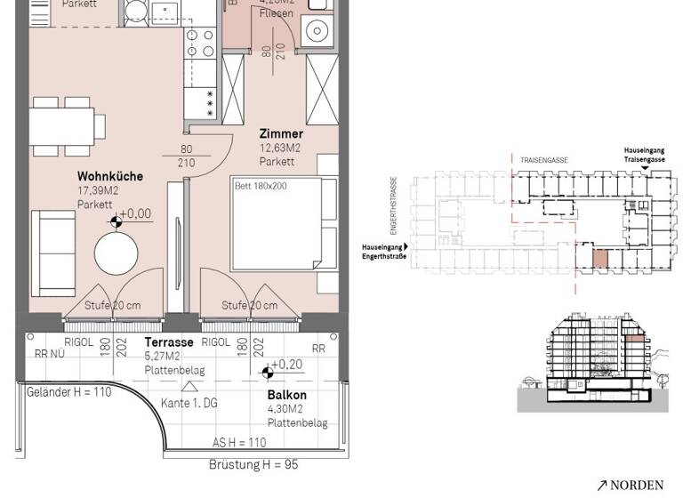 Wohnung zum Kauf - Erstbezug 316.200 € 2 Zimmer 38,4 m² 6. Geschoss frei ab 30.06.2028 Traisengasse 20-22 Wien 1200