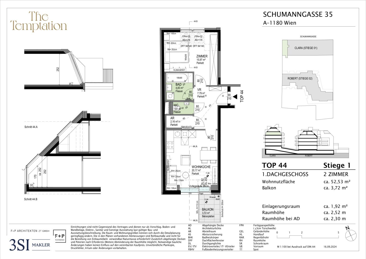 Wohnung zum Kauf 462.200 € 2 Zimmer 52,5 m²<br/>Wohnfläche 4.<br/>Geschoss Schumanngasse 35 Wien 1180