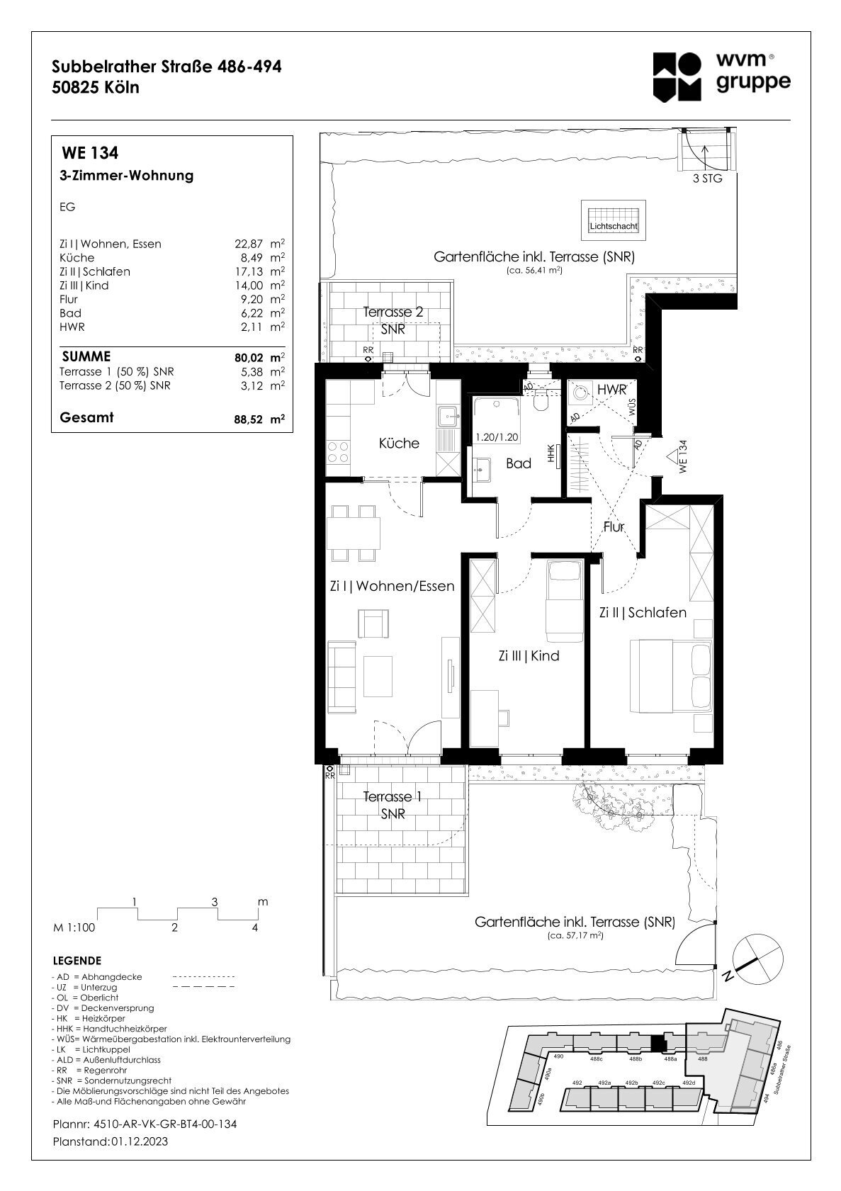 Wohnung zum Kauf provisionsfrei 560.405 € 3 Zimmer 88,5 m²<br/>Wohnfläche EG<br/>Geschoss Subbelrather Str. 488a Ehrenfeld Köln 50825