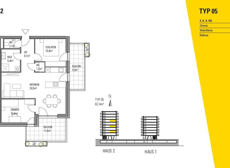 Wohnung zum Kauf - Erstbezug 309.000 € 3 Zimmer 67,4 m² 2. Geschoss Rosentaler Straße 6 Villacher Vorstadt Klagenfurt am Wörthersee 9020