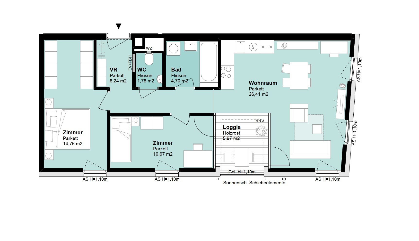 Wohnung zur Miete 1.269 € 3 Zimmer 66,8 m²<br/>Wohnfläche 9.<br/>Geschoss Wien 1020