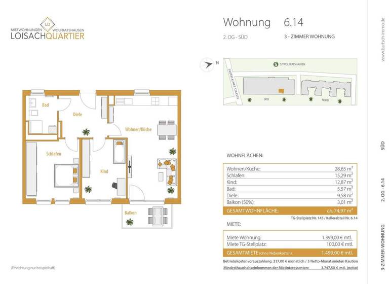 Wohnung zur Miete 1.399 € 3 Zimmer 75 m² frei ab 01.07.2026 Wolfratshausen 82515