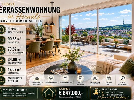 Terrassenwohnung zum Kauf - Erstbezug 847.000 € 4 Zimmer 90,6 m² 2. Geschoss Wien 1170