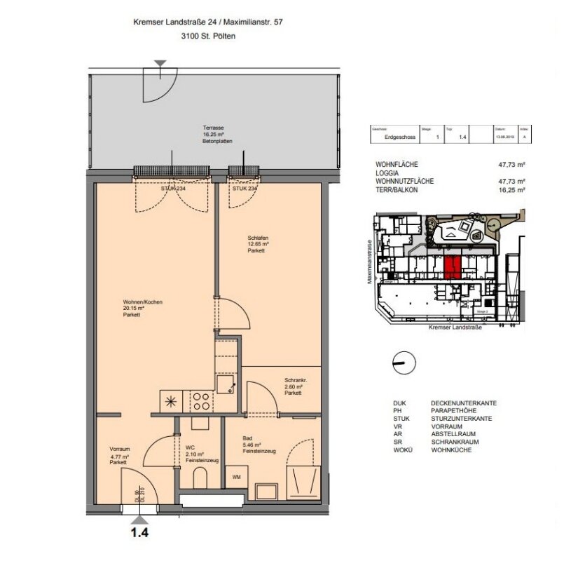 Wohnung zur Miete 652 € 2 Zimmer 47,7 m²<br/>Wohnfläche Maximilianstraße 57 St. Pölten St. Pölten 3100