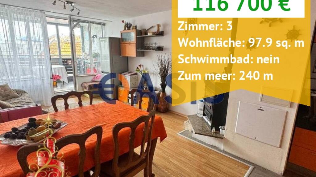Studio zum Kauf provisionsfrei 116.700 € 3 Zimmer 98 m² 5. Geschoss ulitsa "Otec Paisij" 29 Nessebar 8230