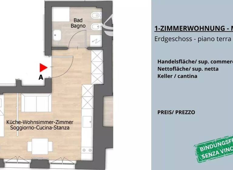 Studio zum Kauf 150.000 € 1 Zimmer 32 m² Montan 39040
