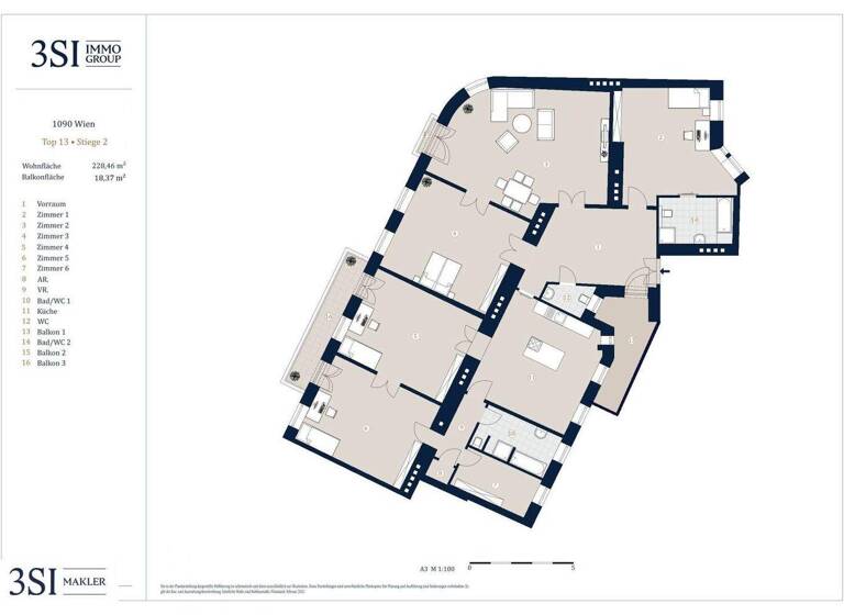 Wohnung zum Kauf 3.049.000 € 5 Zimmer 228,5 m² 5. Geschoss Widerhoferplatz 1 Wien 1090