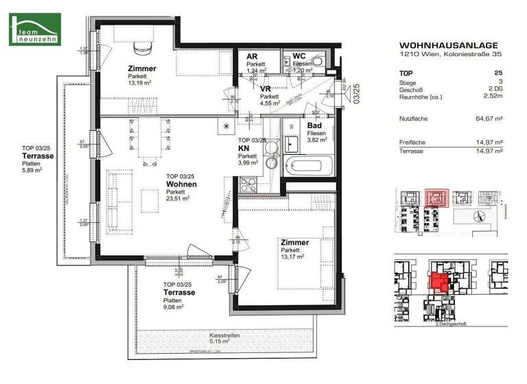 Wohnung zur Miete 991 € 3 Zimmer 64,7 m² 5. Geschoss frei ab 01.06.2026 Koloniestraße 35 Wien 1210
