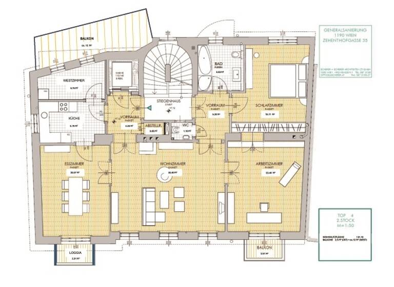 Wohnung zur Miete 2.320 € 4 Zimmer 131,1 m² 2. Geschoss Zehenthofgasse 35 Wien 1190