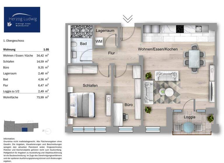 Wohnung zum Kauf - Erstbezug provisionsfrei 614.900 € 2,5 Zimmer 74 m² 1. Geschoss Erding 85435