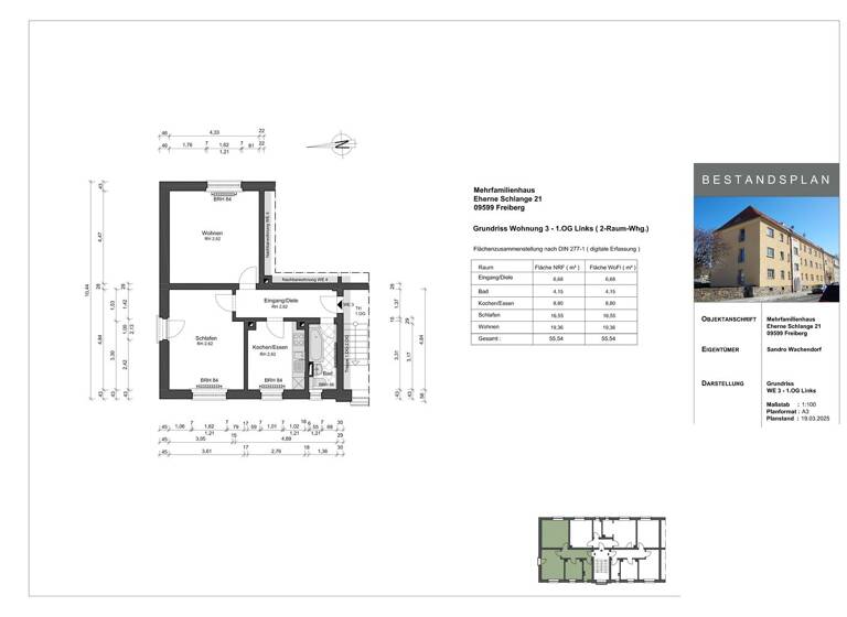 Wohnung zur Miete 360 € 2 Zimmer 55,5 m² 1. Geschoss frei ab sofort Eherne - Schlange 21 Freiberg 09599