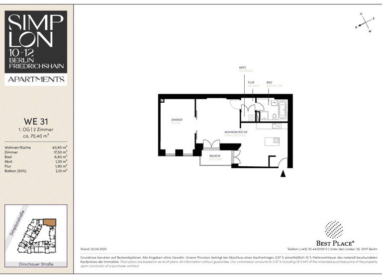 Wohnung zum Kauf 555.000 € 2 Zimmer 70,4 m²<br/>Wohnfläche 1.<br/>Geschoss ab sofort<br/>Verfügbarkeit Simplonstraße 10 Friedrichshain Berlin 10245