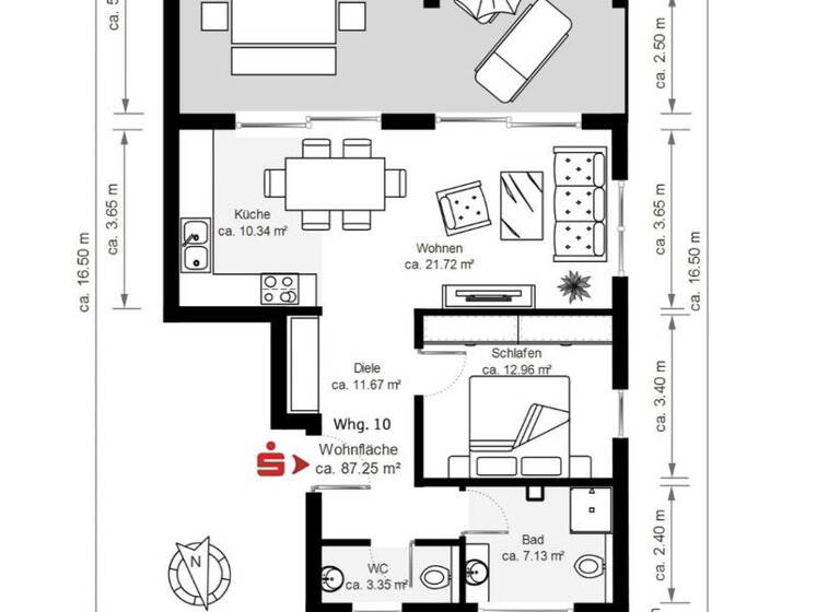 Penthouse zur Miete 1.350 € 2 Zimmer 87 m²<br/>Wohnfläche 2.<br/>Geschoss Gartlage 92 Osnabrück 49074