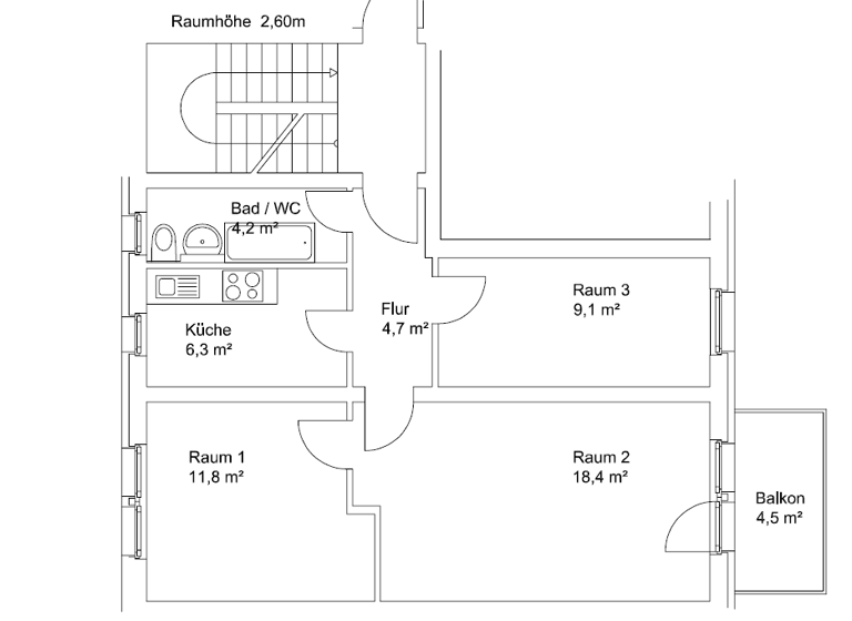 Wohnung zur Miete 350 € 3 Zimmer 59 m² 3. Geschoss Neschwitzer Straße 7b Kamenz 01917