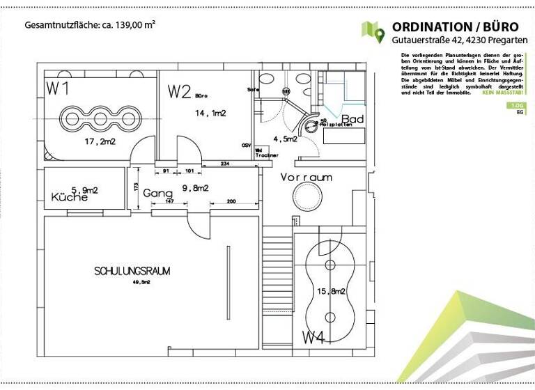 Praxis zur Miete 1.250 € 4 Zimmer 139 m² Bürofläche Gutauerstraße 42 Pregarten 4230